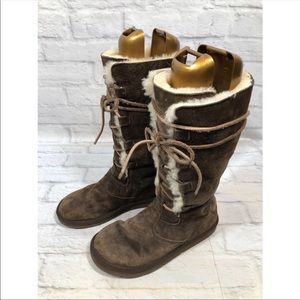 Vintage Ugg Whitley 5122 Brown Suede Leather Lace Up Boots Womens 8/39